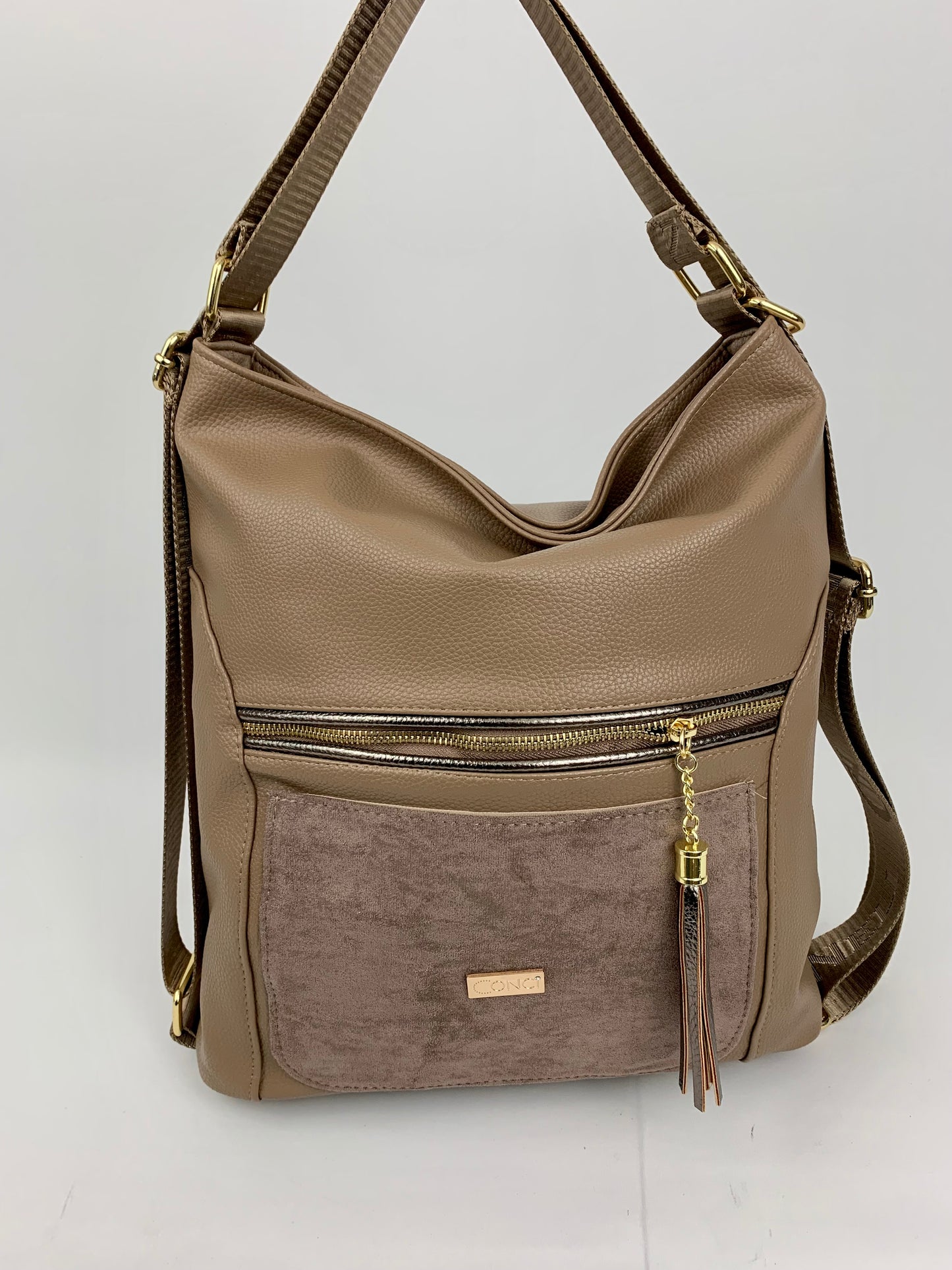 VERONA TAUPE- Soft faux leather shoulder bag large