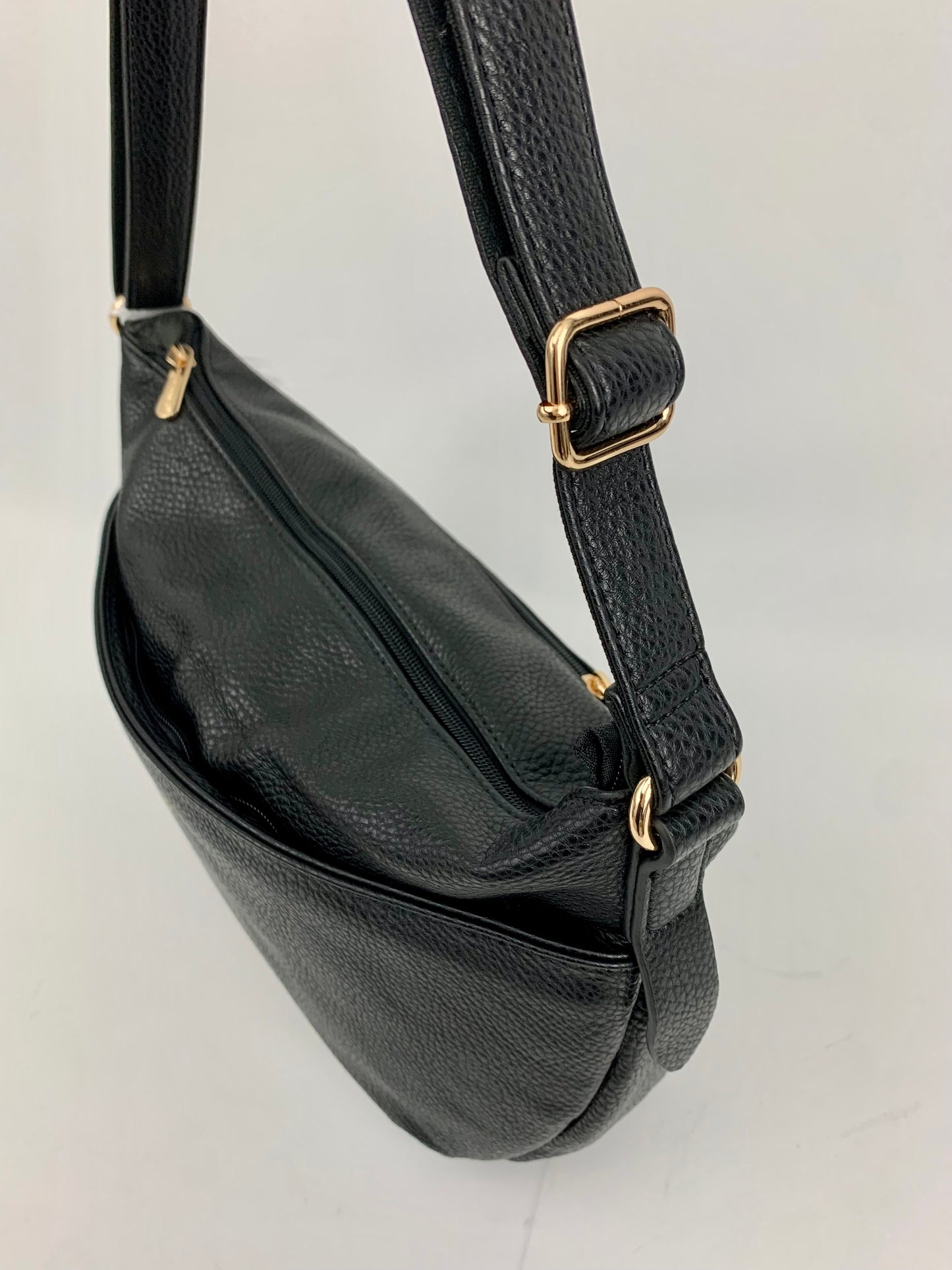 MADRID BLACK - Soft faux leather middle size shoulder / crossbody bag