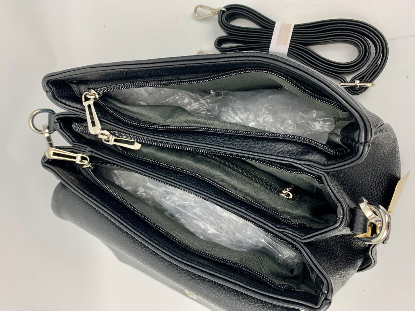 SAN REMO BLACK - triple compartment faux leather crossbody/ shoulder handbag