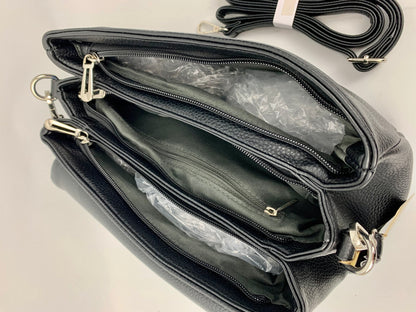 SAN REMO BLACK - triple compartment faux leather crossbody/ shoulder handbag