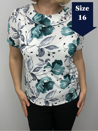 JADE Top with flat cowl neck and detachable brooch